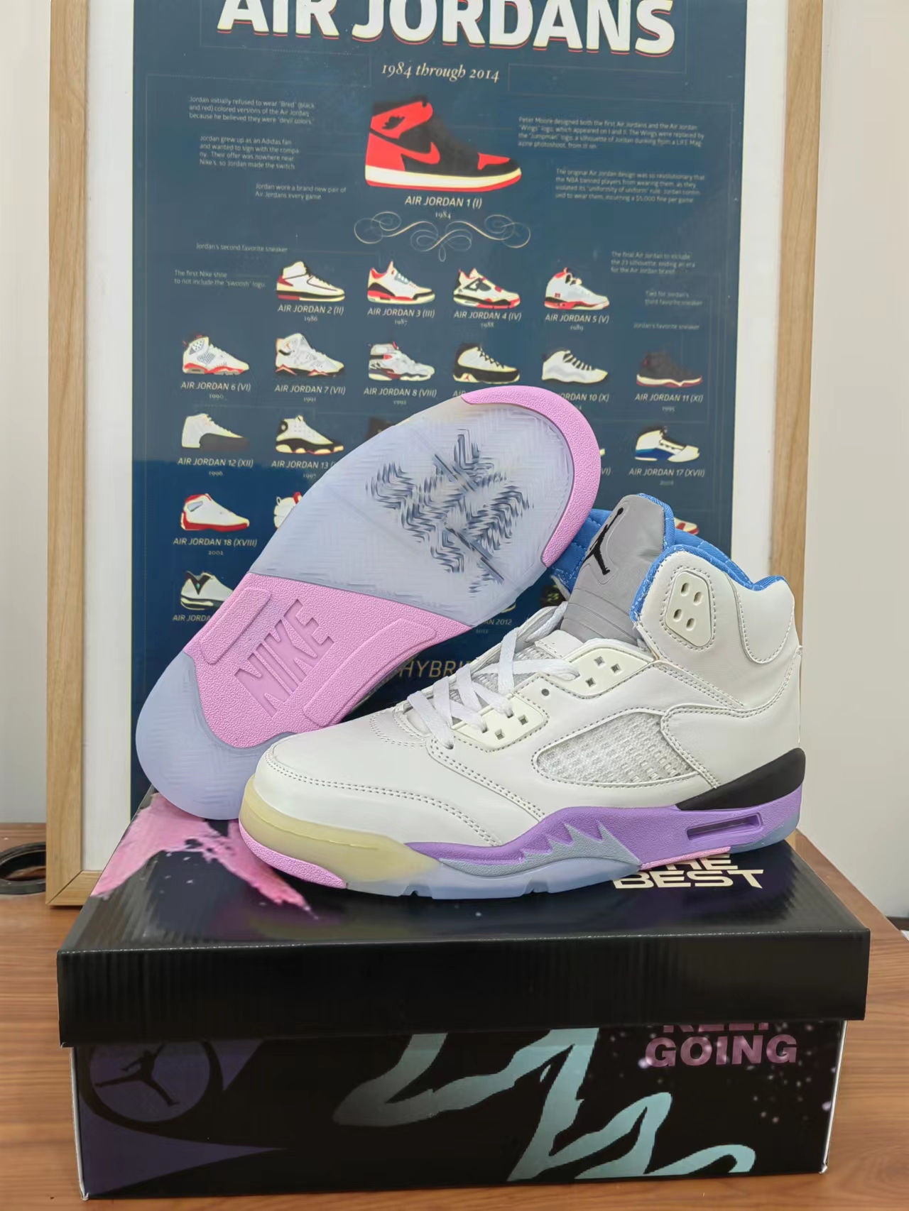 New 2022 Air Jordan 5 White Purple Pink Black Shoes - Click Image to Close